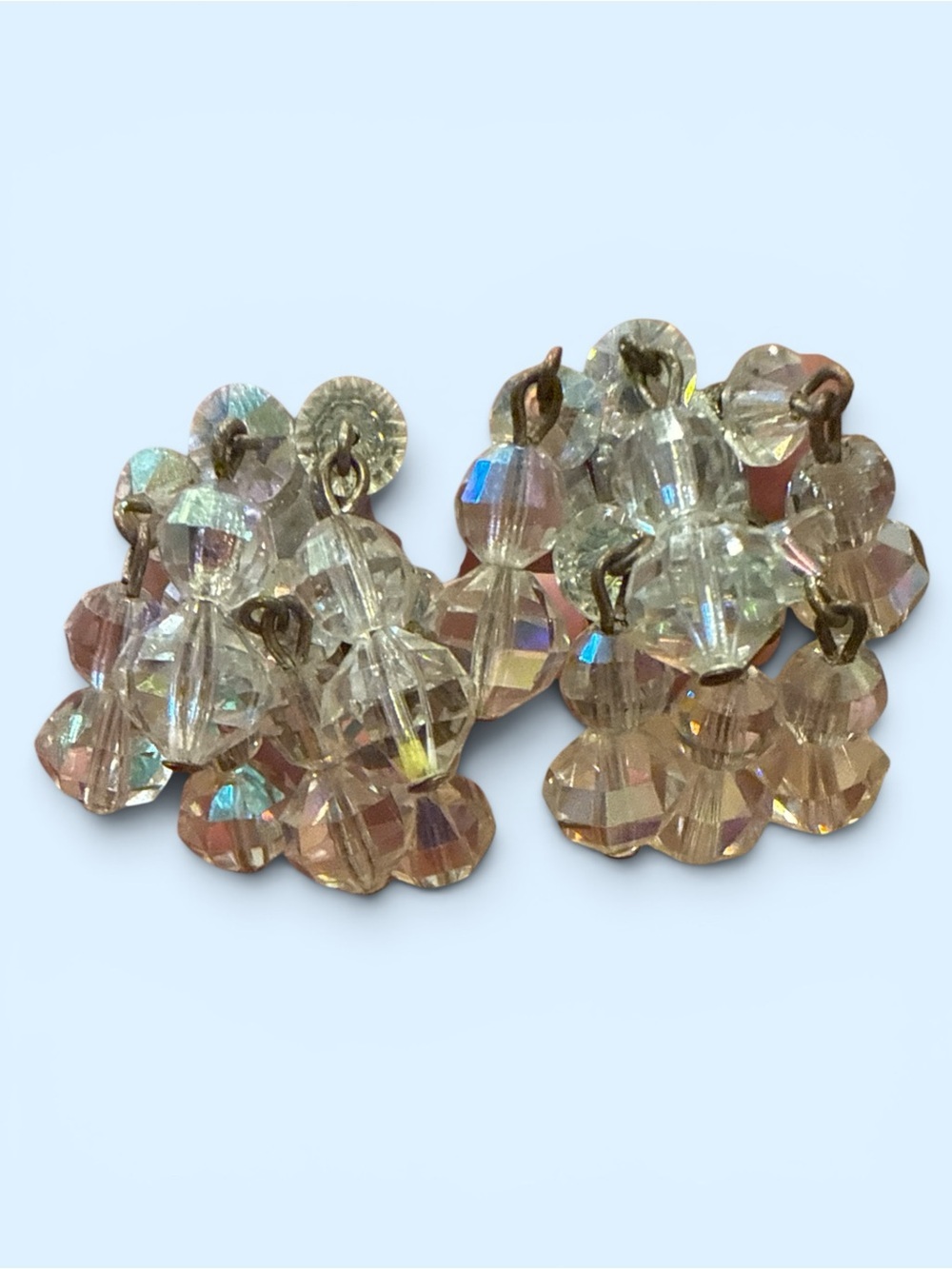 Crystal Cluster Clip-On Earrings - Clear Iridescent